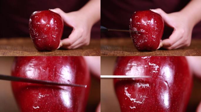 【镜头合集】水果刀刮蛇果红苹果表面果蜡