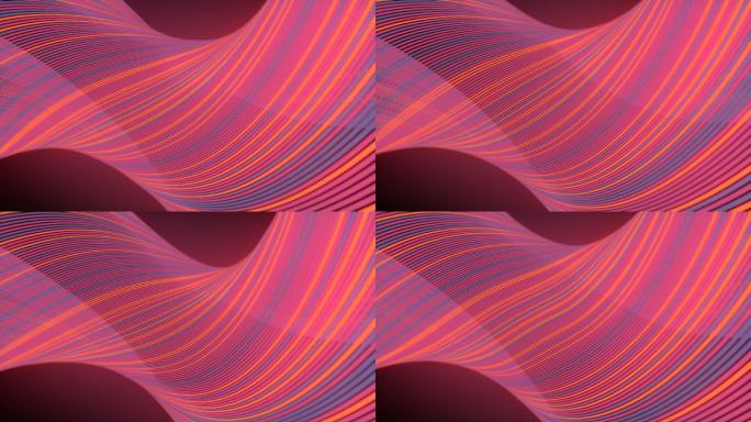 波浪线变形条纹图案的数字动画。具有景深的扭曲浮动的彩色线条。抽象设计元素。装饰艺术。3d渲染。4K超