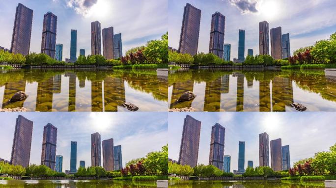 夏季北京朝阳大望京公园延时摄影绿地中心