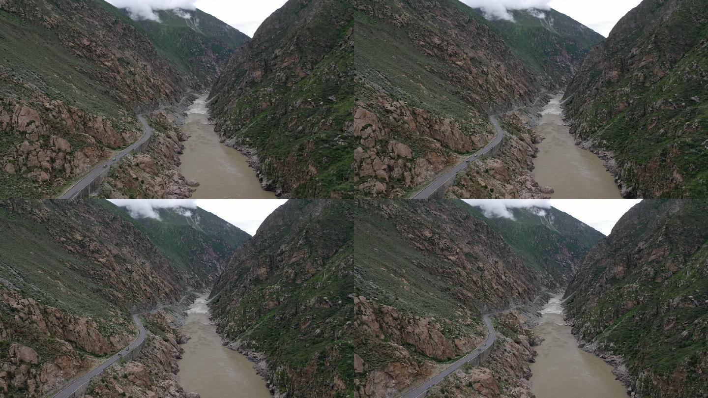 原创西藏山南市雅鲁藏布江峡谷公路自然风光