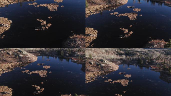 科罗拉多州杜兰戈附近海狸池塘的无人机视图