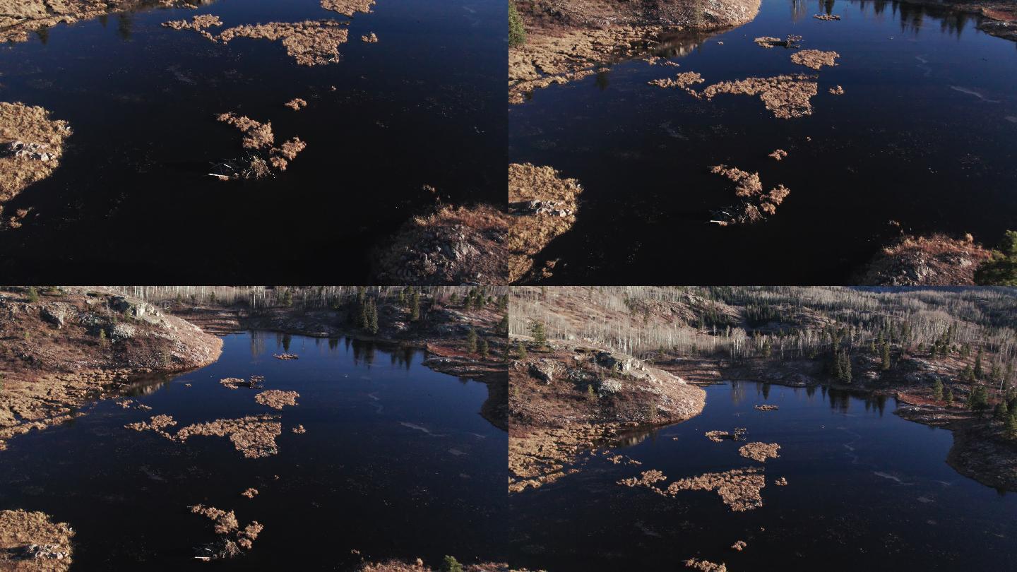 科罗拉多州杜兰戈附近海狸池塘的无人机视图