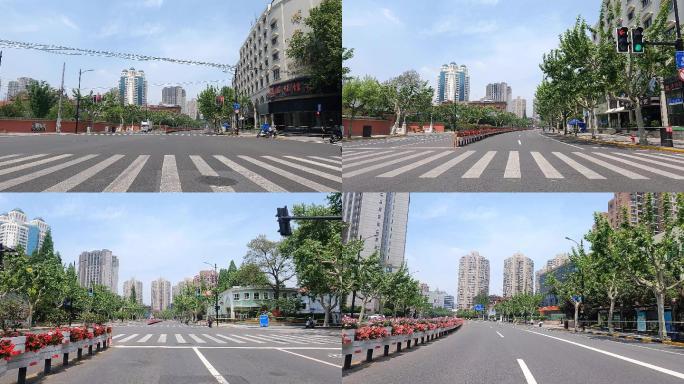 上海封城中的蓝天白云现代都市状况