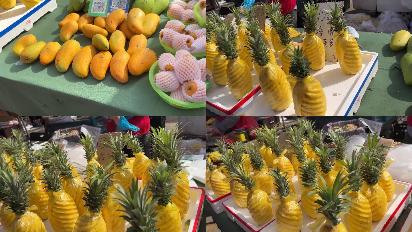 商贩卖菠萝卖凤梨削好的菠萝 (1)