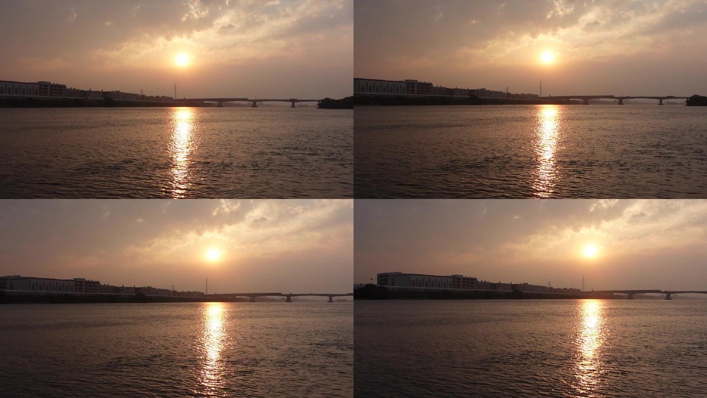 波光粼粼湖水大桥