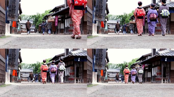 日本京都日式建筑妇女古装