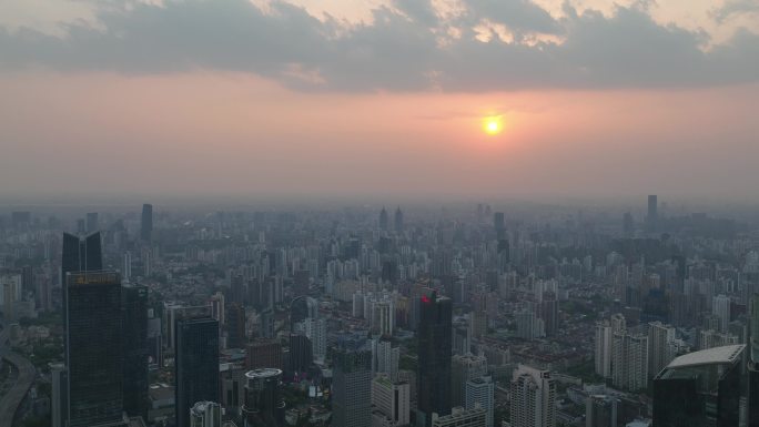 航拍延时-金色霞光静安区城市全景