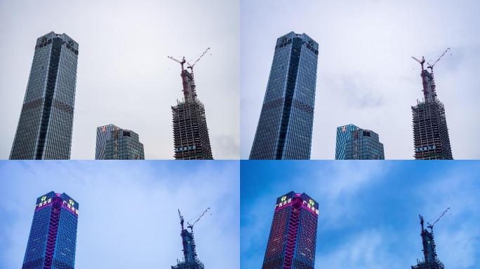 南宁东盟商务区高楼入夜延时摄影