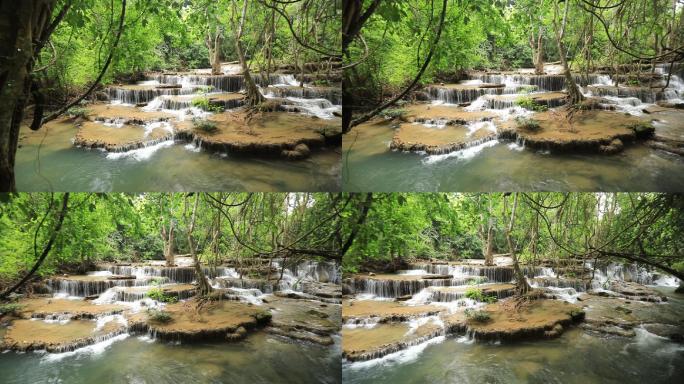 泰国Kanchanaburi Srinakarin大坝热带雨林怀美Khamin瀑布（四楼）。怀美卡敏