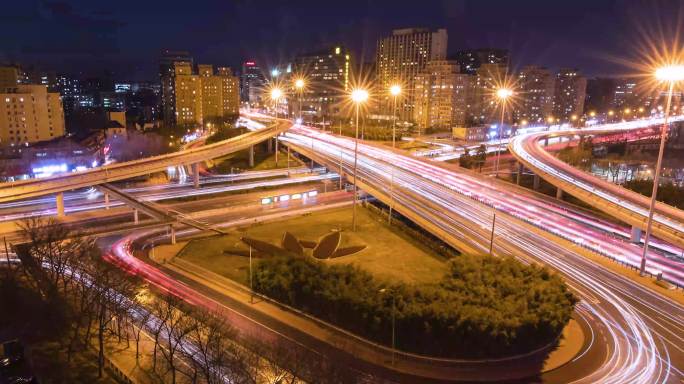 4k北京夜晚街景车流光线延时