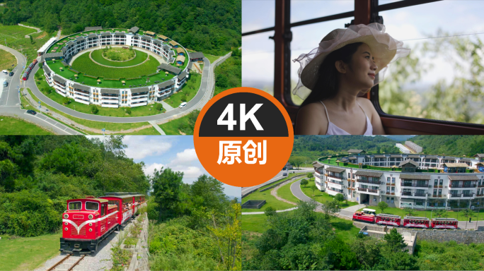 坐在观光火车上的游客