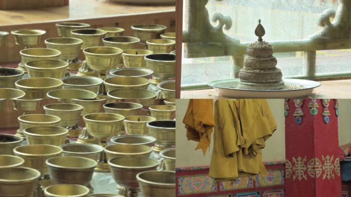藏传佛教铜灯铜碗贡品