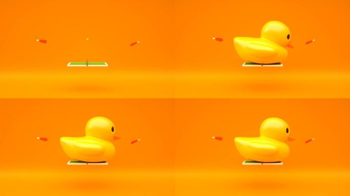 C4D动力学小黄鸭打乒乓球可爱动画