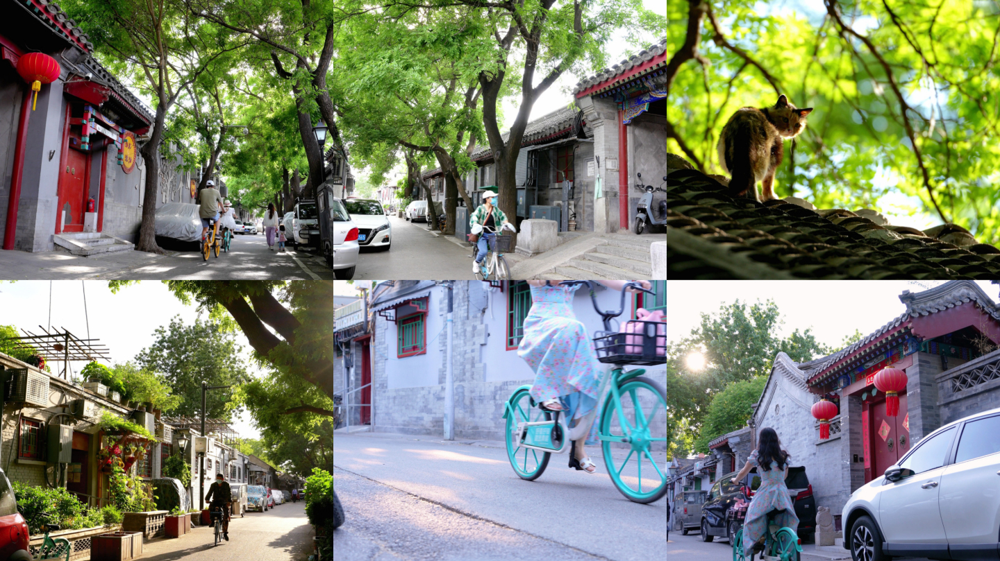 北京胡同骑自行车素材