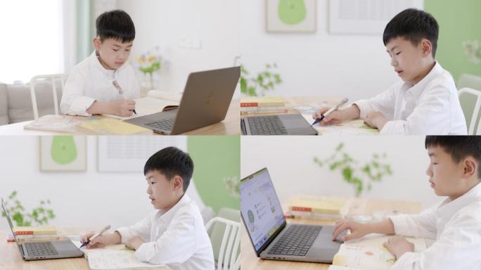4K小学生家中使用笔记本电脑上网课