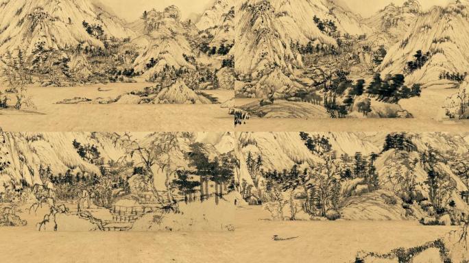 中国风画卷 国画长卷动画 富川山居图