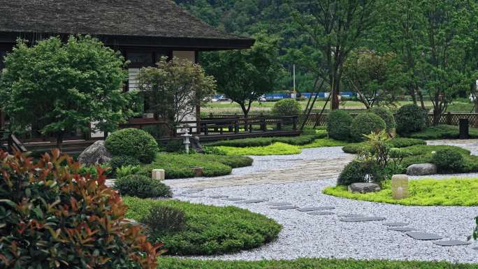 日式园林房屋建筑小院空镜素材