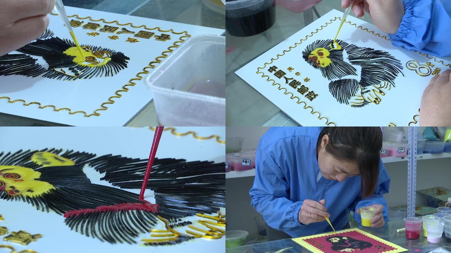 艺术家用景泰蓝工艺制作邮票画金丝猴