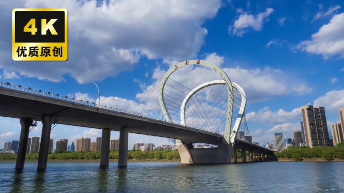 桥梁延时 城市风景蓝天白云 大桥建筑