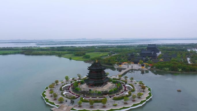 苏州阳澄湖周围景观航拍