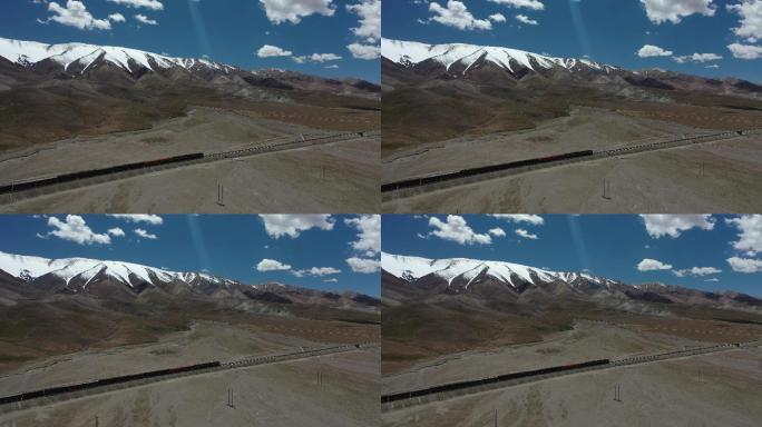 原创 昆仑山脉背景下的青藏铁路线火车航拍