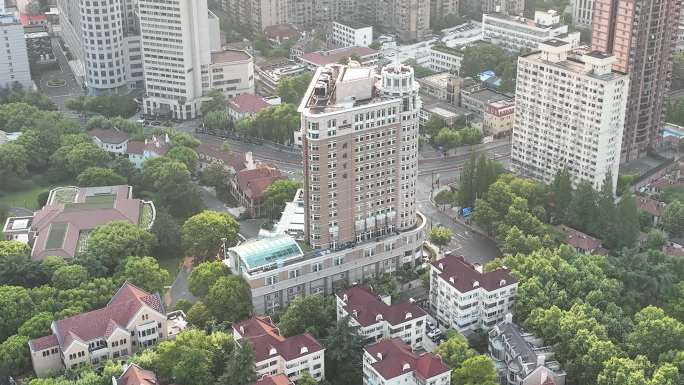 4K原素材-航拍上海空城，兴国宾馆