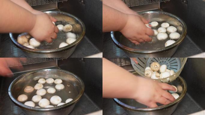 口蘑白蘑菇清洗切片 (4)