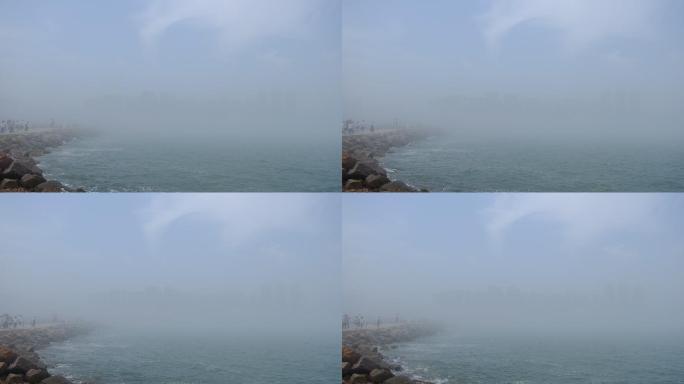 青岛海边大雾天气海市蜃楼