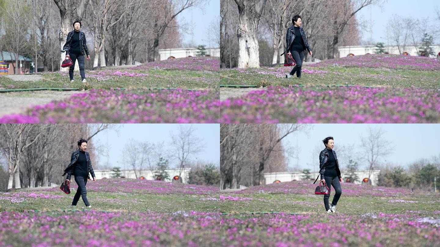 春天在公园游玩的中国女性