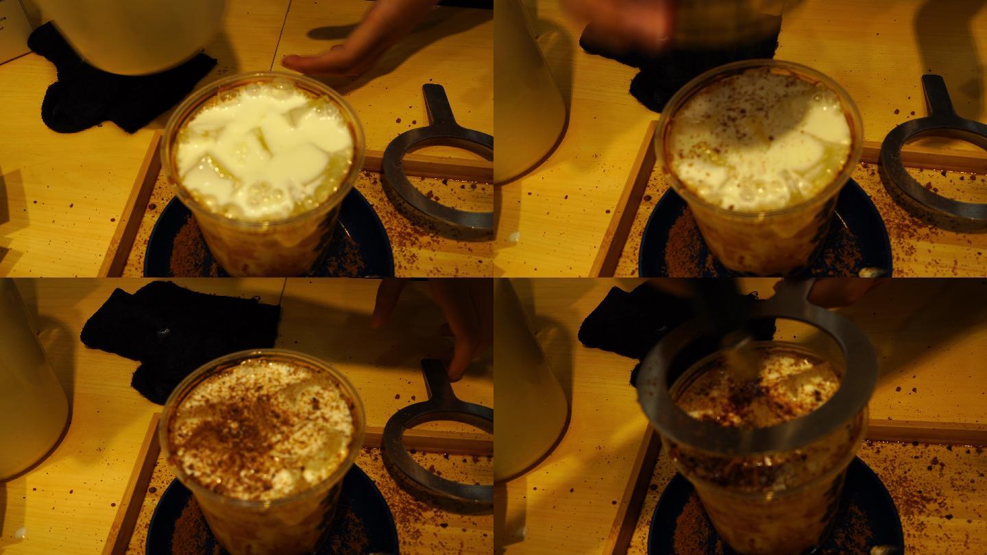 奶茶黑泡泡糖冰剃须，流行的台湾木薯珍珠泡泡，自制概念