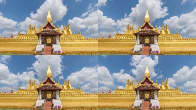 老挝万象时间推移4K，城市天际线时间落点在佛寺那座琅琊金塔