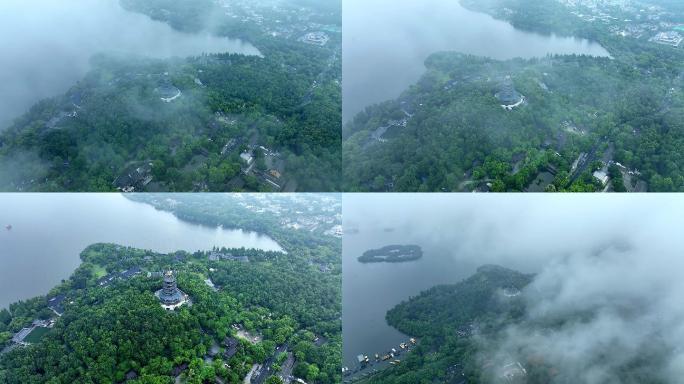 航拍西湖雷峰塔穿云合集