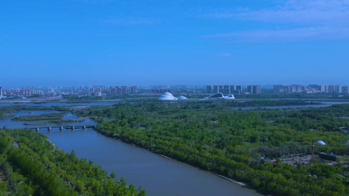 城市风景航拍哈尔滨春季航拍自然松花江江桥