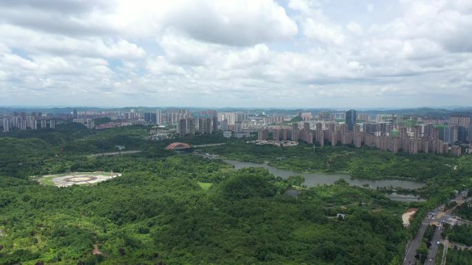 航拍城市观山湖楼群建筑绿地生态贵州