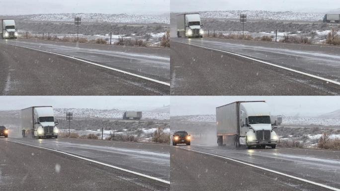 暴风雪期间在州际公路上行驶