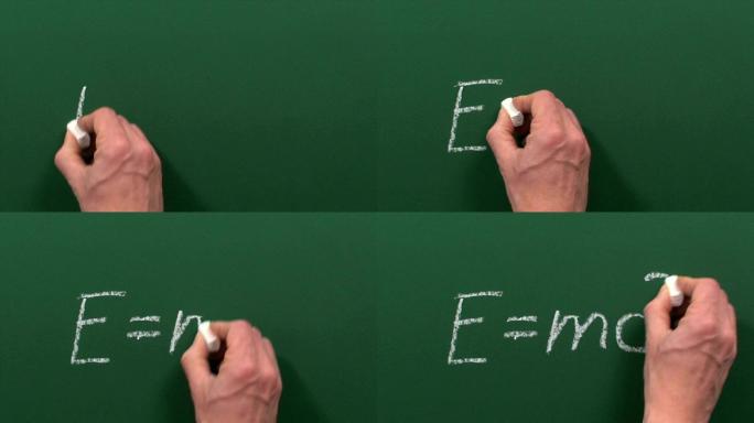 爱因斯坦公式E=mc2在绿板上书写