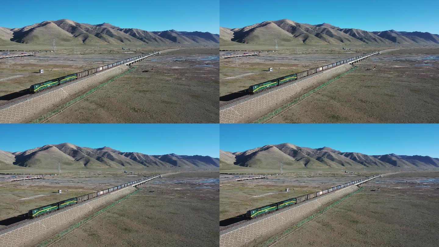 原创 航拍青海可可西里青藏铁路线火车