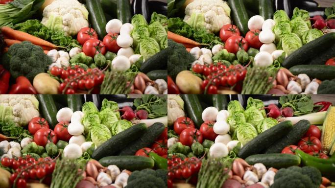 木桌上的一组蔬菜果蔬菜市场超市