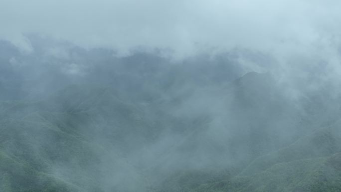 航拍浙江青山云雾早晨自然生态森林龙门山脉