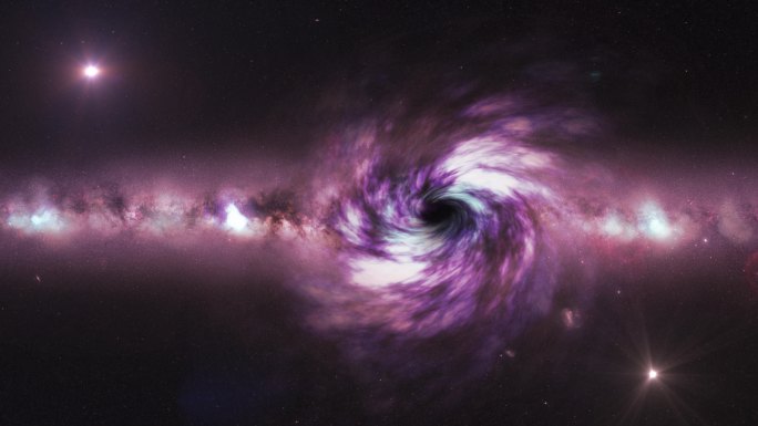 超大质量黑洞和星云的现代逼真动画、空间、光和时间被视界上的强引力、虫洞、时间推移、速度弦、时间和空间