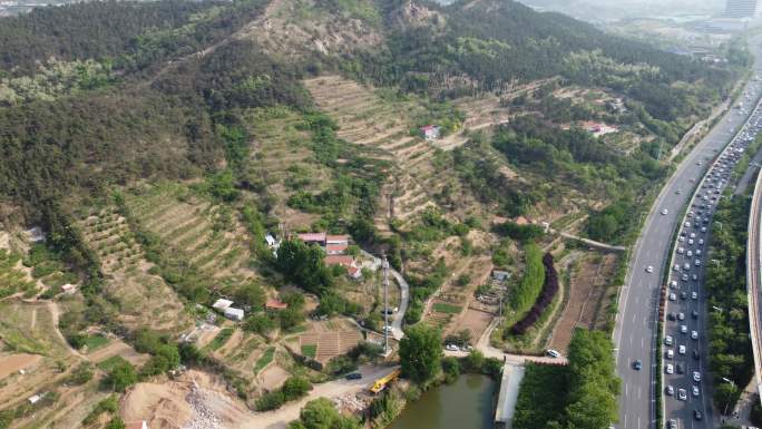 4K高清青岛崂山村庄滨海大道航拍