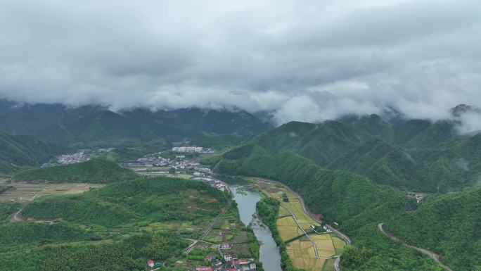 航拍江南浙江山水自然云雾云海田野乡村马剑