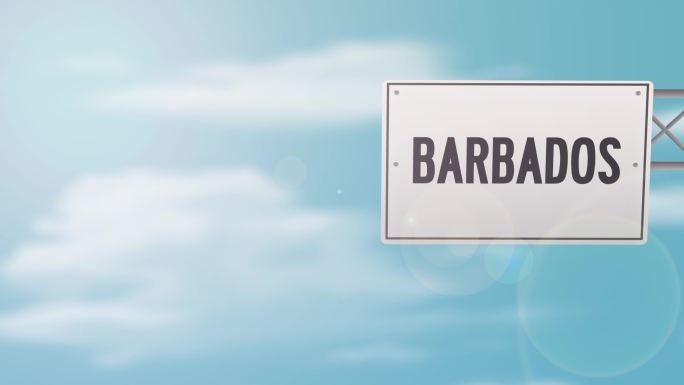 蓝色多云天空上的巴巴多斯标题路标-股票视频