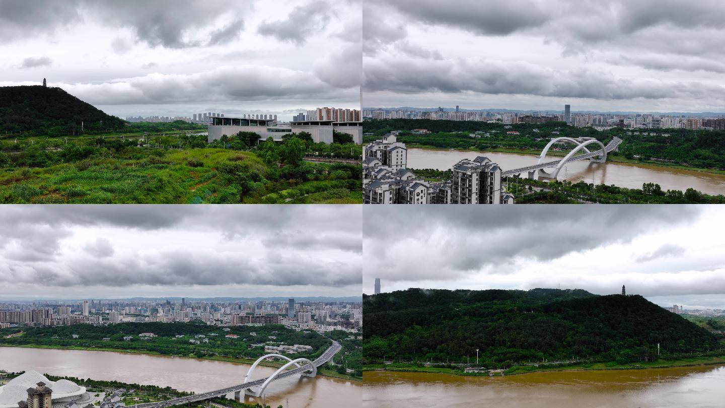 4K航拍阴雨下的南宁