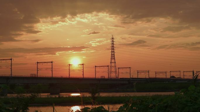 4K，日本兵库县Kakogawa河上的日落