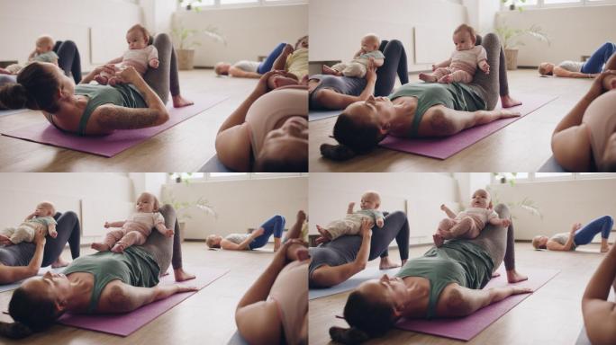 一组母亲带着孩子参加瑜伽课的4k视频片段