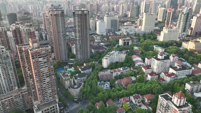 4K原素材-航拍上海徐汇区静安区城市景观