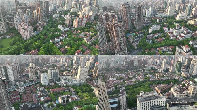 4K原素材-航拍上海徐汇区静安区城市景观