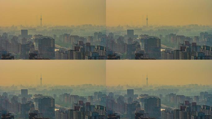 凌晨薄雾的北京城市素材