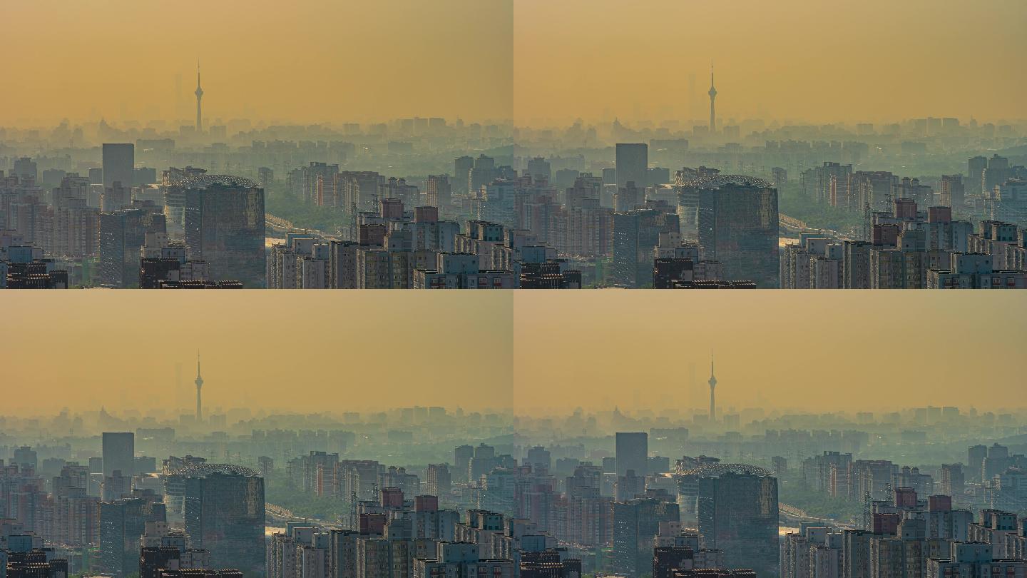 凌晨薄雾的北京城市素材